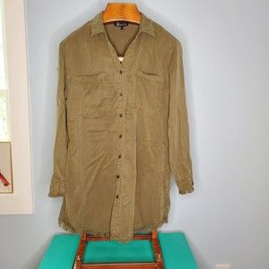 Collection by Cezele Olive Green Frayed Hem Swing Boho Flowy Dress Size L